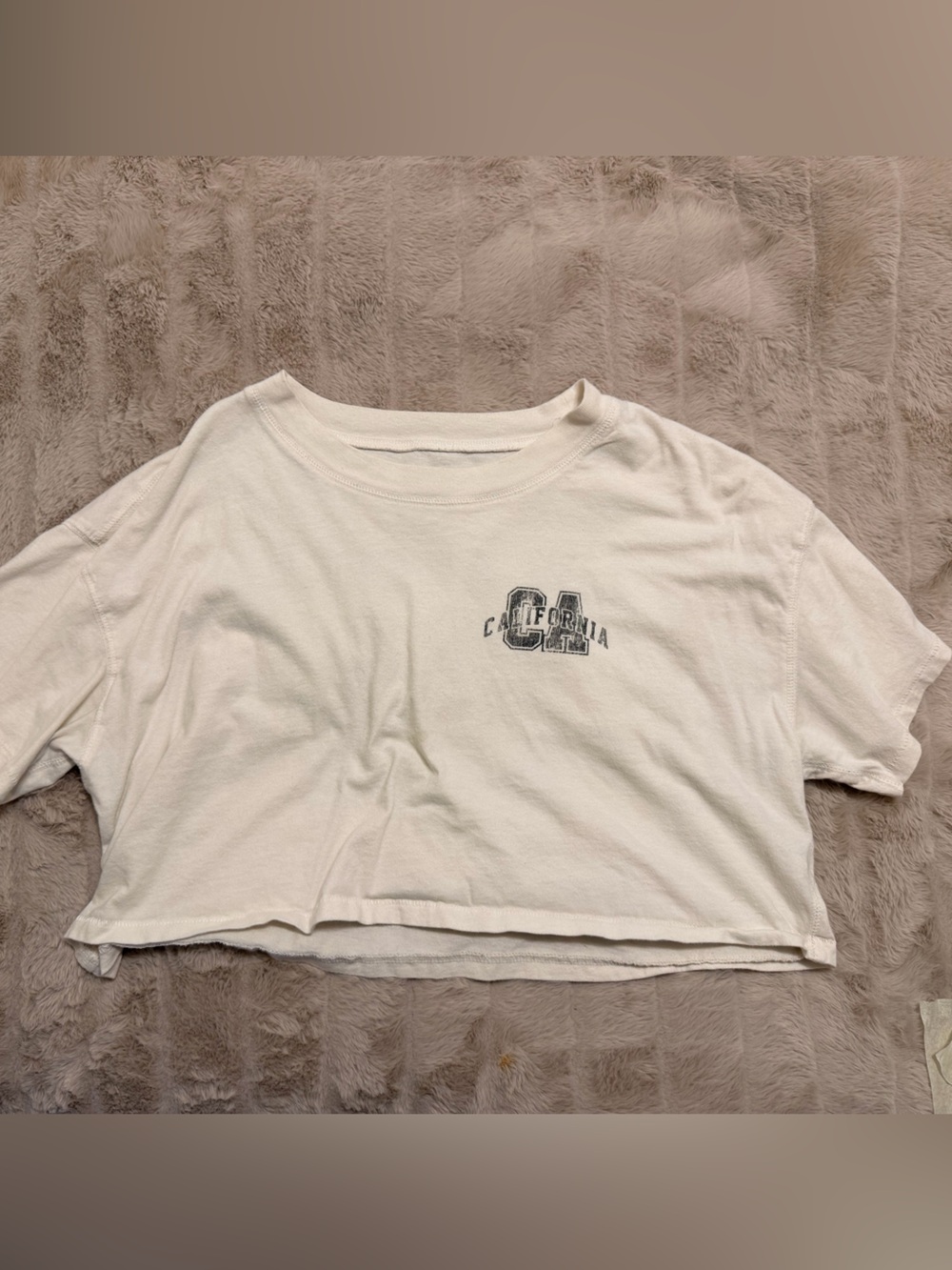Hollister Cream Cropped Tee with 'California' Chest Graphic